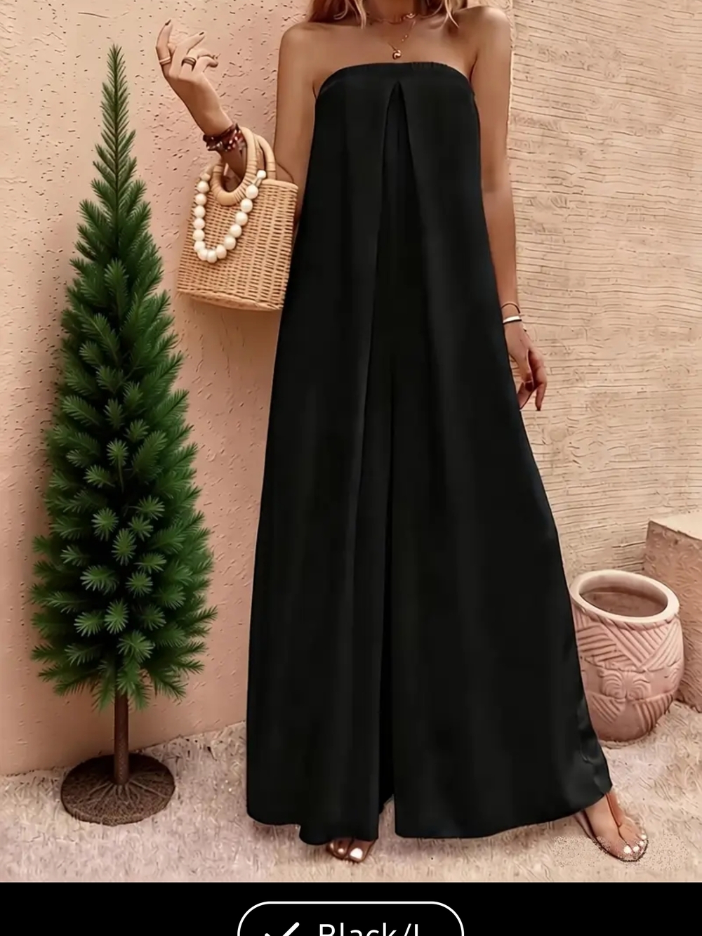 Strapless Wide-Leg Jumpsuit - Black